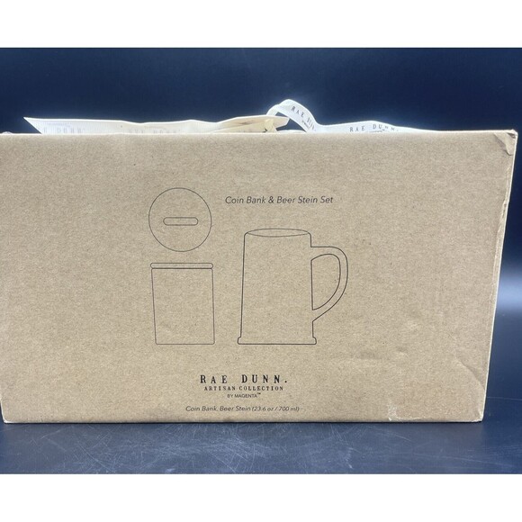 RAE DUNN Dad's Beer Fund Stein Mug & Coin Jar Gift Set NIB - Picture 4 of 4